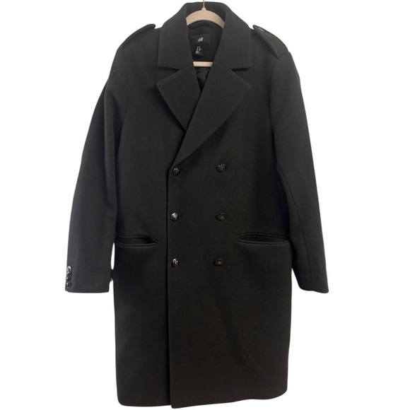 H&M Double Breasted Twill Trench Coat, black, US Size 40 - Picture 1 of 5